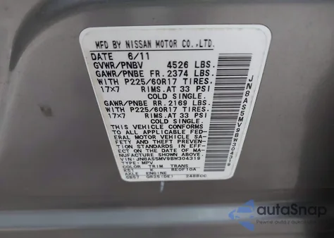 2011 Nissan Rogue Sv from USA, damaged, VIN JN8AS5MV9BW304319